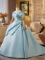 Élégant Vert Citron Robe De Bal 2025 Robe Boule De l'épaule Manches Courtes Dos Nu Train De Balayage Promo Robe De Ceremonie
