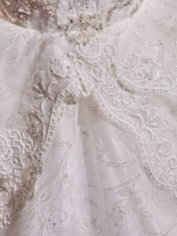 Charming White Beading Pearl Sequins Cascading Ruffles Birthday Flower Girl Dresses 2023 Ball Gown Scoop Neck Puffy Short Sleeve Floor-Length / Long Flower Girl Dresses