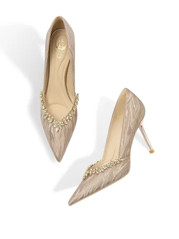 Bling Bling Champagne Faux Diamant Cuir Chaussure De Mariée 2026 8 Cm Talons Aiguilles À Bout Pointu Mariage Escarpins