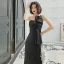 Sexy Schwarz Gespaltete Front Abendkleider 2022 Meerjungfrau One-Shoulder Schleife Ärmellos Rückenfreies Lange Abend Festliche Kleider