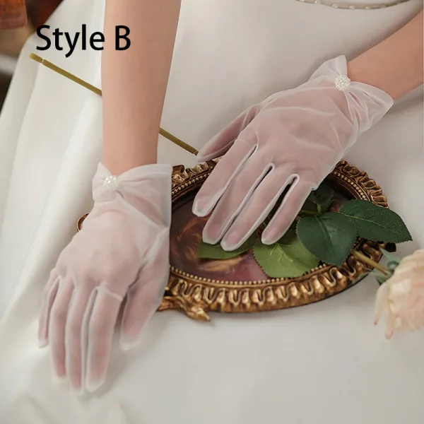 Hvit Audrey Hepburn Stil Perle Sløyfe Satin Bryllup Brudehansker 2025