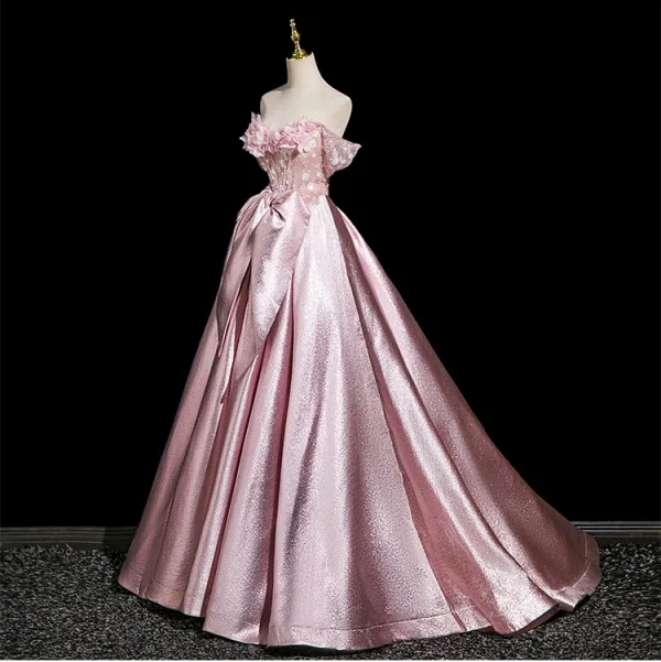 Flower Fairy Blushing Pink Sequins Appliques Prom Dresses 2025 Strapless Sleeveless Backless Floor-Length / Long Formal Dresses Ball Gown