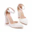 Élégant Blanche Perle En Dentelle Fleur Chaussure De Mariée 2022 Bride Cheville 10 cm Talons Épais À Bout Pointu Mariage Talons Hauts