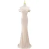 Sparkly Champagne Sequins Evening Dresses 2022 Trumpet / Mermaid Off-The-Shoulder Short Sleeve Backless Floor-Length / Long Evening Party Formal Dresses
