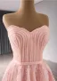 High End Rosa Handgefertigt Perlenstickerei Pailletten Ballkleider 2024 Ballkleid Bandeau Ärmellos Rückenfreies Lange Ball Festliche Kleider