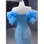 High-end Sparkly Sky Blue Glitter Sequins Prom Dresses 2023 Trumpet / Mermaid Off-The-Shoulder Ruffle Short Sleeve Backless Sweep Train Prom Formal Dresses