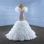 Luxury / Gorgeous White Beading Sequins Cascading Ruffles Wedding Dresses 2022 Trumpet / Mermaid Scoop Neck Short Sleeve Court Train Wedding