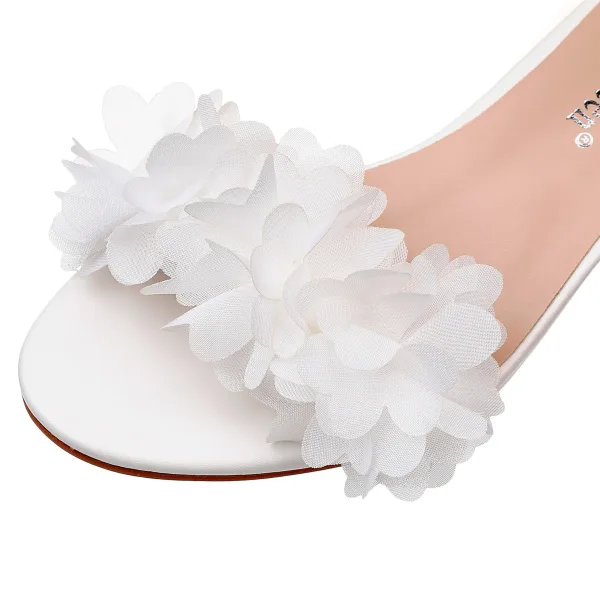 Simple Blanche Appliques Chaussure De Mariée 2024 Bride Cheville 5 cm Talons Aiguilles Peep Toes / Bout Ouvert Mariage Talons Hauts