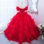 Chic / Beautiful Red Pearl Sequins Cascading Ruffles Prom Dresses 2024 Ball Gown Off-The-Shoulder Short Sleeve Backless Floor-Length / Long Prom Formal Dresses