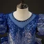Sparkly Royal Blue Beading Pearl Sequins Rhinestone Birthday Flower Girl Dresses 2023 Ball Gown Scoop Neck Puffy Short Sleeve Floor-Length / Long