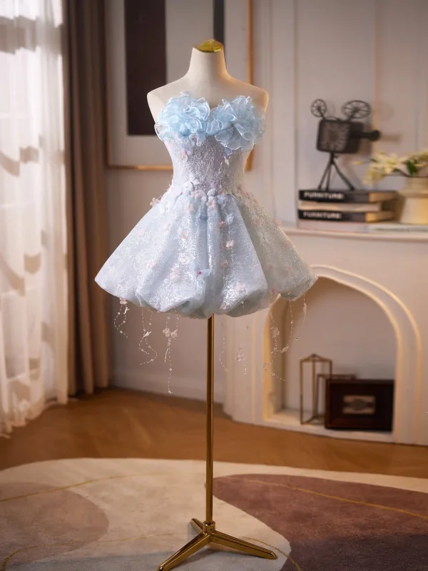 Sexy Sky Blue Beading Lace Flower Appliques Pearl Evening Dresses 2026 Trumpet / Mermaid Strapless Sleeveless Backless Floor-Length / Long Formal Dresses