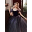 Elegant Purple Suede Sequins Prom Dresses 2022 A-Line / Princess Square Neckline Puffy Short Sleeve Backless Floor-Length / Long Prom Formal Dresses