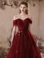 Chic / Belle Bordeaux Perlage Appliques Paillettes Robe De Bal 2025 Princesse De l'épaule Sans Manches Dos Nu Longue Promo Robe De Ceremonie