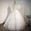 Charming White Rhinestone Sequins Pearl Birthday Flower Girl Dresses 2022 Ball Gown Scoop Neck Puffy Short Sleeve Floor-Length / Long Flower Girl Dresses