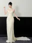 Light Ivory Split Front Trumpet / Mermaid Wedding Dresses 2026 Strapless Sleeveless Backless Sweep Train