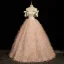 Charmant Champagne Paillettes Gland Robe De Bal 2023 Robe Boule De l'épaule Sans Manches Dos Nu Noeud Longue Promo Robe De Ceremonie