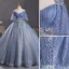 Schöne Meeresblau Perlenstickerei Ballkleider 2023 Ballkleid Off Shoulder Kurze Ärmel Rückenfreies Lange Ball Festliche Kleider
