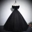 Audrey Hepburn Style Black Glitter Rhinestone Prom Dresses 2024 Ball Gown Square Neckline Short Sleeve Backless Floor-Length / Long Prom Formal Dresses