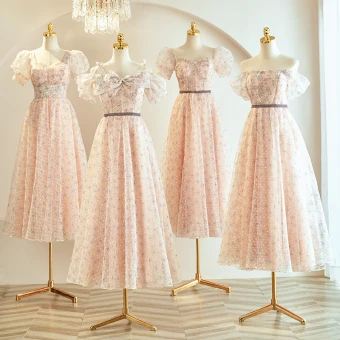 Chic Beautiful Blushing Pink Beading Bridesmaid Dresses 2023 A Line Princess Short Sleeve Backless Sash Floor Length Long Bridesmaid Dresses