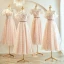 Chic / Beautiful Blushing Pink Beading Bridesmaid Dresses 2023 A-Line / Princess Short Sleeve Backless Sash Floor-Length / Long Bridesmaid Dresses