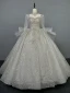 Scintillantes Blanche Perlage Glitter Paillettes Robe De Mariée 2024 Robe Boule Encolure Carrée Manches Longues Dos Nu Longue Mariage