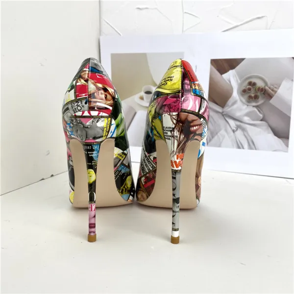 Fashion Street Wear Doodle Pumps High Heels 2022 12 cm Stiletto Heels Pointed Toe Pumps