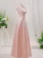 Chinese style Blushing Pink Beading Lace Flower Prom Dresses 2026 A-Line / Princess Floor-Length / Long Polyester High Neck Prom Sleeveless Formal Dresses