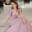 Elegant Blushing Pink Prom Dresses 2022 A-Line / Princess V-Neck Beading Pearl Sequins Puffy Short Sleeve Backless Floor-Length / Long Prom Formal Dresses