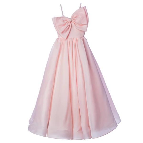 Lovely Blushing Pink Birthday Flower Girl Dresses 2022 Ball Gown Spaghetti Straps Sleeveless Backless Pearl Bow Floor-Length / Long Flower Girl Dresses