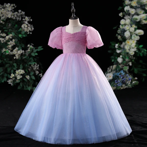 Chic / Belle Violet Dégradé De Couleur Robe De Bal 2022 Robe Boule Bretelles Spaghetti Manches Courtes Dos Nu Perlage Paillettes Longue Robe De Ceremonie