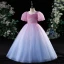Chic / Belle Violet Dégradé De Couleur Robe De Bal 2022 Robe Boule Bretelles Spaghetti Manches Courtes Dos Nu Perlage Paillettes Longue Robe De Ceremonie