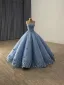 Luxury / Gorgeous Flower Fairy Pool Blue Handmade  Beading Pearl Sequins Appliques Prom Dresses 2025 Ball Gown Strapless Sleeveless Backless Floor-Length / Long