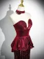 Sexy Bordeaux Paillettes Trompette / Sirène Robe De Bal 2024 Bustier Manches Courtes Dos Nu Train De Balayage Promo Robe De Ceremonie