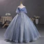 Schöne Meeresblau Perlenstickerei Ballkleider 2023 Ballkleid Off Shoulder Kurze Ärmel Rückenfreies Lange Ball Festliche Kleider