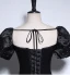 Vintage / Retro Black Satin Prom Dresses 2024 Ball Gown Square Neckline Puffy Short Sleeve Backless Floor-Length / Long Prom Formal Dresses