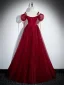 Chic / Belle Bordeaux Paillettes Robe De Bal 2023 Princesse Faux Diamant Bretelles Spaghetti Gonflée Manches Courtes Dos Nu Longue Promo Robe De Ceremonie