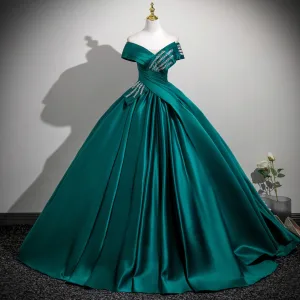 Vintage Retro Olive Green Beading Sequins Prom Dresses 2025 Ball Gown Off The Shoulder Short Sleeve Backless Floor Length Long Formal Dresses