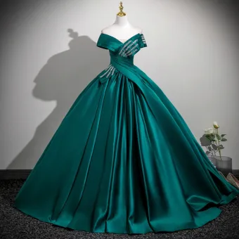 Vintage Retro Olive Green Beading Sequins Prom Dresses 2025 Ball Gown Off The Shoulder Short Sleeve Backless Floor Length Long Formal Dresses