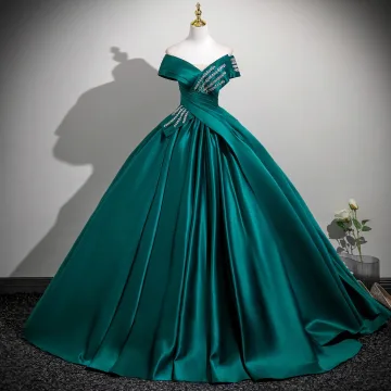 Vintage Retro Olive Green Beading Sequins Prom Dresses 2025 Ball Gown Off The Shoulder Short Sleeve Backless Floor Length Long Formal Dresses