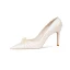 Eleganta Elfenben Pärla Satin Brudskor 2022 8 cm Stilettklackar Läder Spetsiga Bröllop Pumps Högklackade