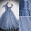 Chic / Beautiful Sky Blue Rhinestone Pearl Sequins Prom Dresses 2022 A-Line / Princess Square Neckline Sleeveless Backless Floor-Length / Long Prom Formal Dresses