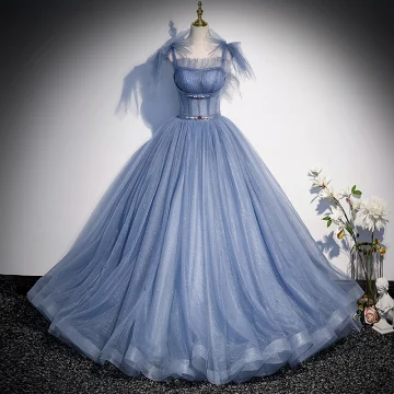 Chic Belle Bleu Ciel Faux Diamant Perle Paillettes Robe De Bal 2022 Princesse Encolure Carrée Sans Manches Dos Nu Longue Promo Robe De Ceremonie