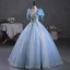 Fashion Sky Blue Beading Sequins Prom Dresses 2023 Ball Gown V-Neck Bow Short Sleeve Backless Floor-Length / Long Prom Formal Dresses