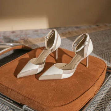 Fashion Two Tone Khaki Street Wear Womens Shoes 2022 8 Cm Stiletto Heels Ankle Strap Pointed Toe Womens Shoes High Heels