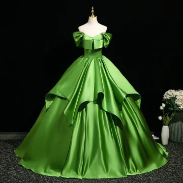 Élégant Vert Robe De Bal Robe Boule 2025 De L Épaule Manches Courtes Dos Nu Longue Robe De Ceremonie