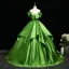Elegant Green Prom Dresses Ball Gown 2025 Off-The-Shoulder Short Sleeve Backless Floor-Length / Long Formal Dresses