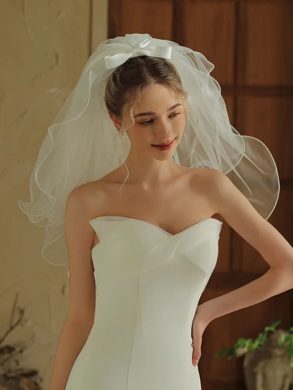 Modest / Simple White Bridal Wedding Veils 2025 Tulle