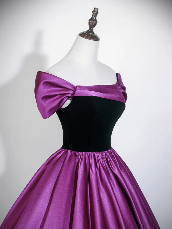 Y2K-Inspired Purple Prom Dresses 2026 Ball Gown Off-The-Shoulder Short Sleeve Backless Floor-Length / Long Formal Dresses