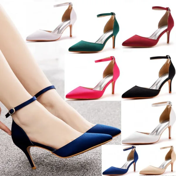 Modest / Simple Black Street Wear Womens Sandals 2023 Ankle Strap 7 cm Stiletto Heels Pointed Toe Sandals High Heels