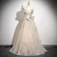 Fashion Champagne Glitter Sequins Bow Prom Dresses 2025 A-Line / Princess Strapless Sleeveless Backless Floor-Length / Long Prom Formal Dresses